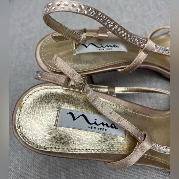 Nina metallic mid-heel sandals, new, straps with rhinestones, almond toe, 8.5 - Picture 4 of 9